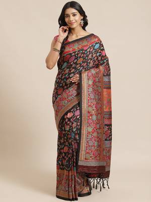 Black woven pure viscose saree with blouse 1