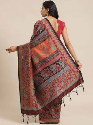 Black woven pure viscose saree with blouse 2