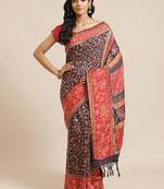Navy blue woven pure viscose saree with blouse