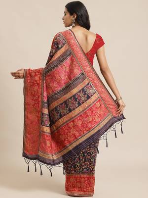 Navy blue woven pure viscose saree with blouse 2