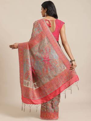 Navy blue woven pure viscose saree with blouse 2