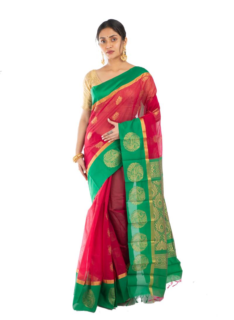 Bunkaari India Women Silk Blend Chettinad Zari saree