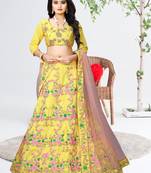 Glorious Yellow Colored With Embroidery Work Malay satin  Cancan lehenga choli