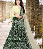 Green Colored Embroidered Attractive Party Wear Designer velvet Cancan  Lehenga Choli