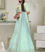 Unique Olive Green Colored Embroidery Work Party Wear Designer Raw Silk  Cancan Lehenga Choli