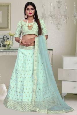 Unique Olive Green Colored Embroidery Work Party Wear Designer Raw Silk  Cancan Lehenga Choli 2
