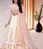 Beautiful Off White Colored Designer Partywear Embroidered Work satin Material  Cancan Lehenga Choli