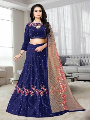 Blue Colored Designer Partywear Embroidered Work Velvet Material  Cancan Lehenga Choli 1