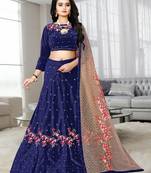 Blue Colored Designer Partywear Embroidered Work Velvet Material  Cancan Lehenga Choli