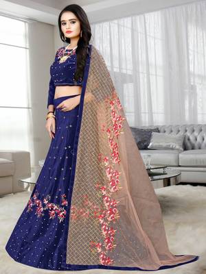 Blue Colored Designer Partywear Embroidered Work Velvet Material  Cancan Lehenga Choli 2