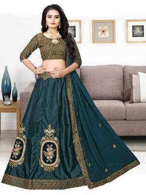Drasty Green Embroidered Attractive Party Wear Malay satin  Cancan lehenga choli With Stone work 1