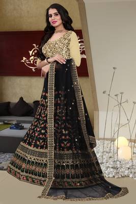 Black Colored Designer Partywear Embroidered Work Malay satin Material  Cancan Lehenga Choli 2