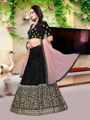 Black Colored Designer Partywear Embroidered Work Velvet Material  Cancan Lehenga Choli 2