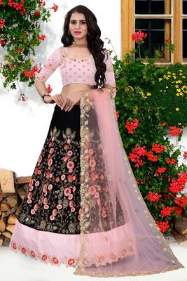 Peach And Blue Colored Dupatta Partywear Designer Embroidered  Cancan Lehenga Choli 1
