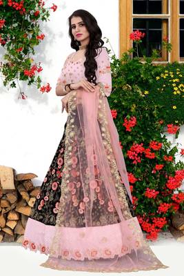 Peach And Blue Colored Dupatta Partywear Designer Embroidered  Cancan Lehenga Choli 2