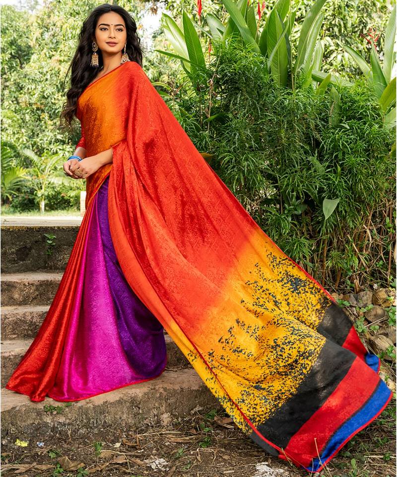 Multicolor crepe-sarees