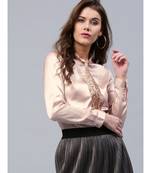Pink Sequin Neck Tie Satin Shirt