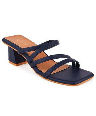 blue leather strappy block heel sandals 1