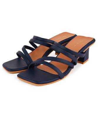 blue leather strappy block heel sandals 2