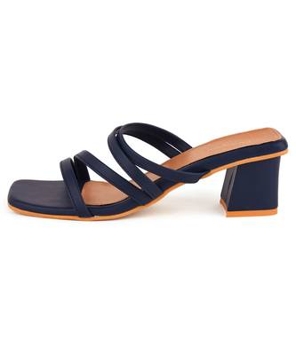 blue leather strappy block heel sandals 3