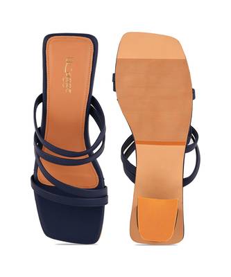 blue leather strappy block heel sandals 4