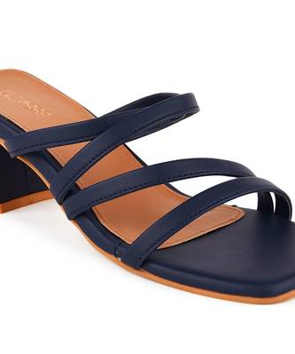 blue leather strappy block heel sandals 5