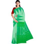 Green Weaving Work Cotton Ikkat Handloom Saree With blouse piece