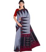 Gray Weaving Work Cotton Ikkat Handloom Saree With blouse piece