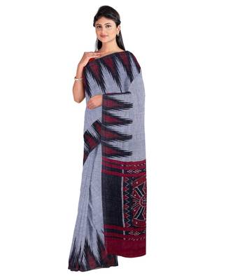 Gray Weaving Work Cotton Ikkat Handloom Saree With blouse piece 2