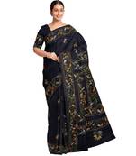Black Kantha Stich Work Art Silk Hand Wiving Saree With blouse piece