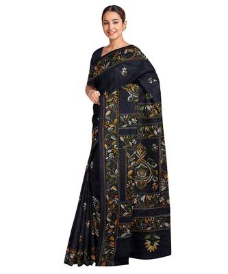 Black Kantha Stich Work Art Silk Hand Wiving Saree With blouse piece 2