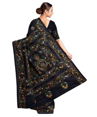 Black Kantha Stich Work Art Silk Hand Wiving Saree With blouse piece 4