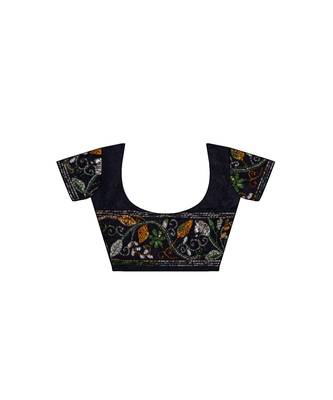 Black Kantha Stich Work Art Silk Hand Wiving Saree With blouse piece 5