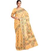 Off White Kantha Stich Work Art Silk Hand Wiving Saree With blouse piece