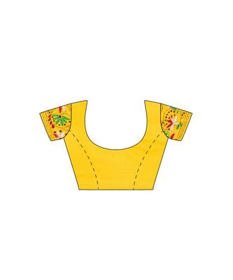 Yellow Kantha Stich Work Art Silk Hand Wiving Saree With blouse piece 5