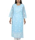 Lavangi Lucknow Chikankari Tepchi Work Chiffon Kurti (Sky Blue)