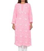 Lavangi Lucknow Chikankari Tepchi Work Chiffon Kurti (Pink)