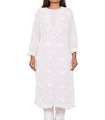 Lavangi Lucknow Chikankari Tepchi Work Chiffon Kurti (White)