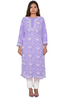 Lavangi Lucknow Chikankari Tepchi Work Chiffon Kurti (Mauve) 1