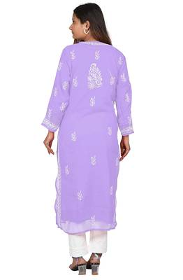 Lavangi Lucknow Chikankari Tepchi Work Chiffon Kurti (Mauve) 4
