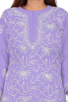 Lavangi Lucknow Chikankari Tepchi Work Chiffon Kurti (Mauve) 5