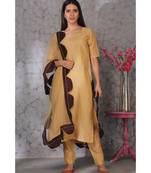 Light Brown Art Silk Kurta set Paired with Scalloup Duppatta