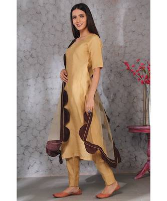 Light Brown Art Silk Kurta set Paired with Scalloup Duppatta 2