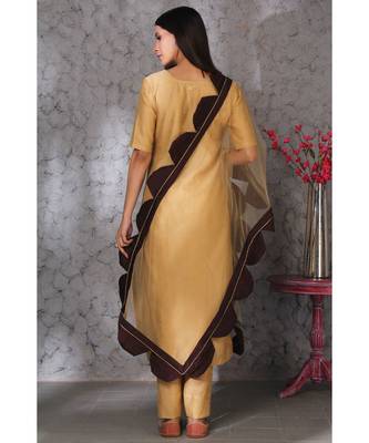 Light Brown Art Silk Kurta set Paired with Scalloup Duppatta 3