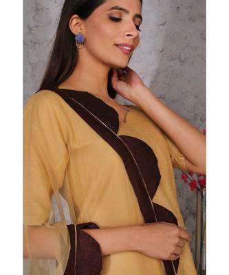 Light Brown Art Silk Kurta set Paired with Scalloup Duppatta 5