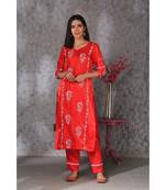 Chikankari Red art silk kurti set