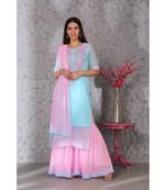 Chikankari LIGHT BLUE kurti pink garara set with pink Duppatta emblished with laces