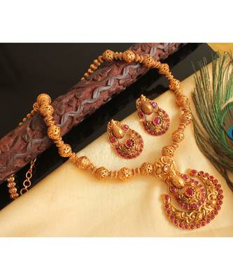 Beautiful Matte Finish Kemp Peacock Designer Necklace Set Dj21972 1