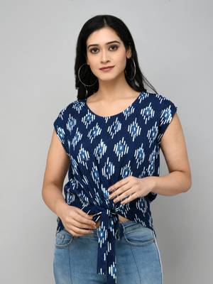 Blue Floral Tie Up Top 1