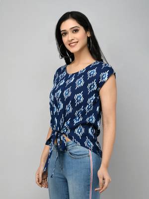 Blue Floral Tie Up Top 3